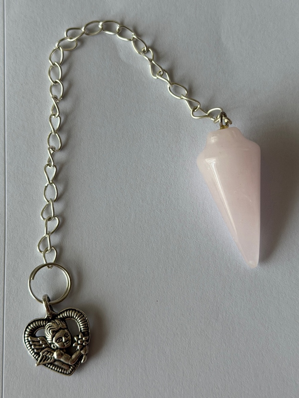Fairy Nymph Heart Rose Quartz Crystal Scrying Pendulum 9”